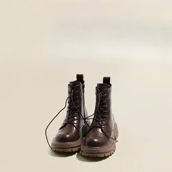 Genuine Leather Boots for Women Motorcycle Boots Women Thick Bottom Stitching Short Boot Classic Simple Style Women Ankle Boots