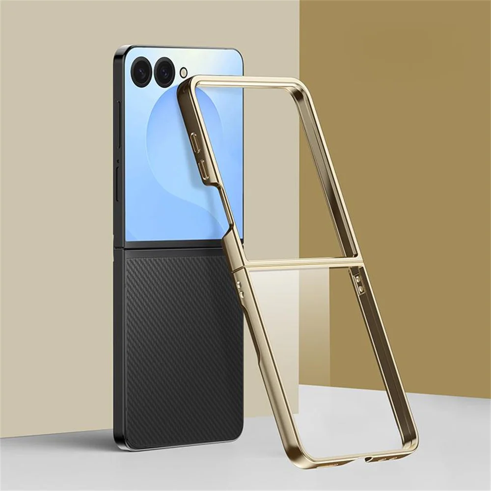 Electroplated Transparent Phone Case For Samsung Galaxy Z Flip 7 6 5 4 5G Protective PC Shell Flip7 Flip6 Back Cover