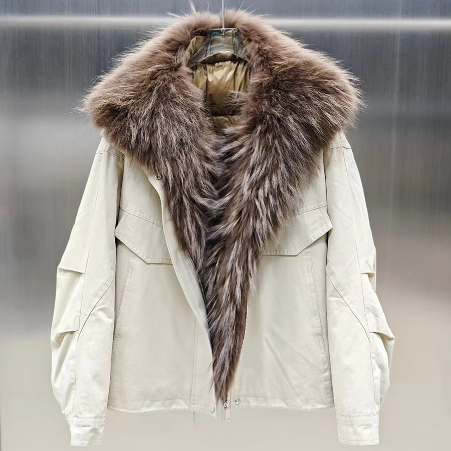 Real Fur Coat With Lapel Genuine Fur Down Coats With Fur Trim Warm Goose Down Coats Luxury Woman Winter Jacket