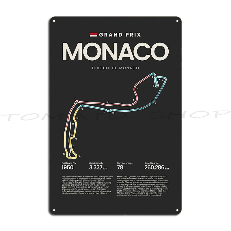 Monaco Circuit Map Metal Sign Cinema Club Cinema Customized Tin Sign Poster