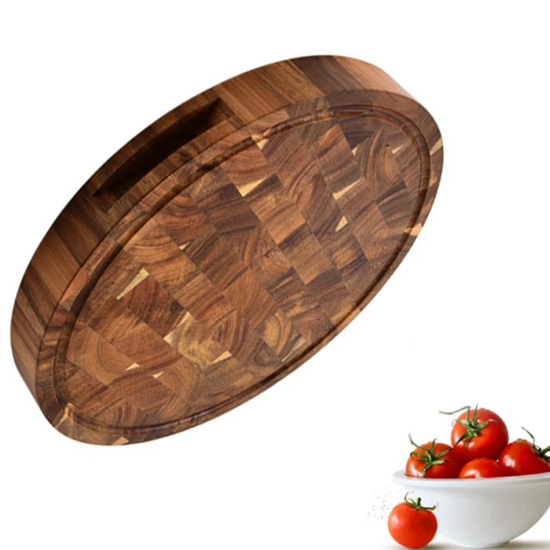 Tablas de cortar de grano de extremo de madera de Acacia, bloque de carnicero de madera, tabla gruesa de madera, tablas de cortar de madera redondas