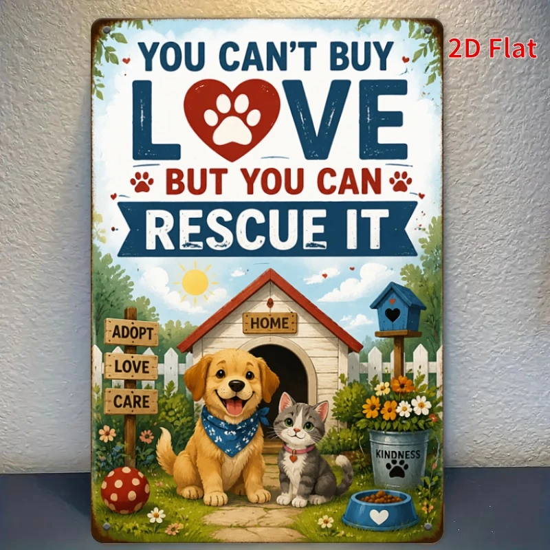 2D Flat - Decorative Sign 2D Flat, [2Dflat], 1pc 30.0X19.99cm- You Can'T Buy Love But You Can Rescue It Tin Sign, Pet Rescue Dec