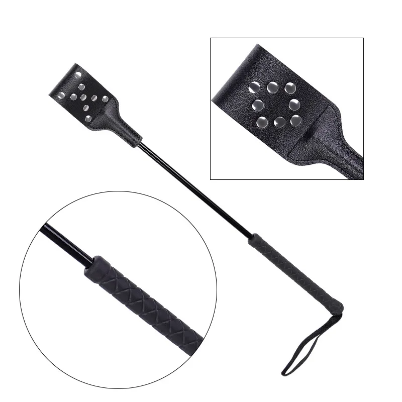 48CM PU Leather Punk Rivet Horses Whip Crop for Horses Training,Cosplay, Horse Whip with Leather Equestrian Jump Bat