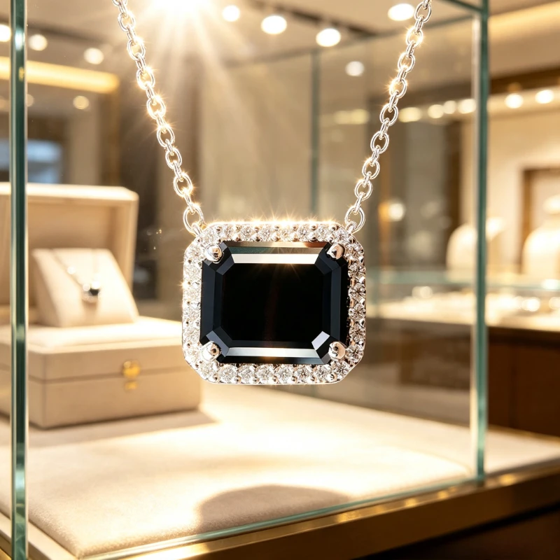 5carat S925 Silvery 18K white golden plated artificial black moissanite emerald cut original color black color Luxury Fashion