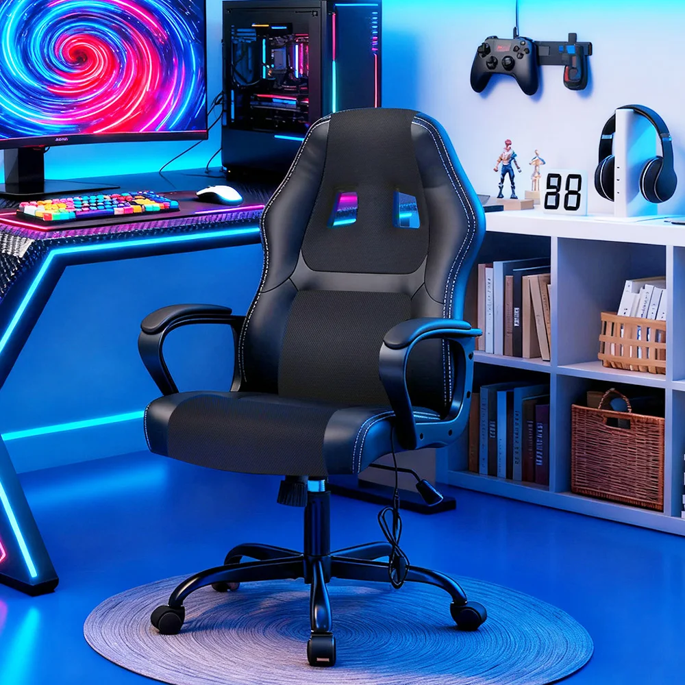 Gaming Chair, Ergonomic Office Electric Massage Computer Chair with Lumbar Support,PU Leather, Adjustable Height,Executive Chair
