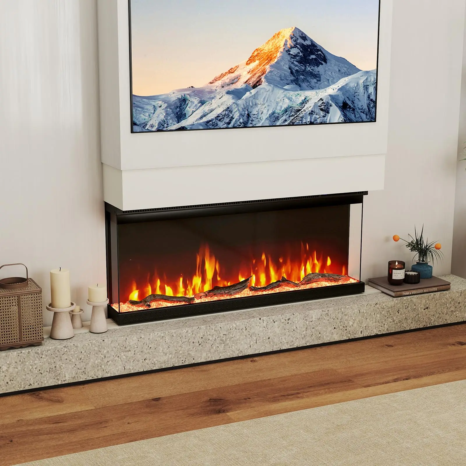 40 Inches 3-Sided Electric Fireplace Insert, 750W/1200W Recessed Fire Places Heater with 12 Flame Colors, 5 Brightness