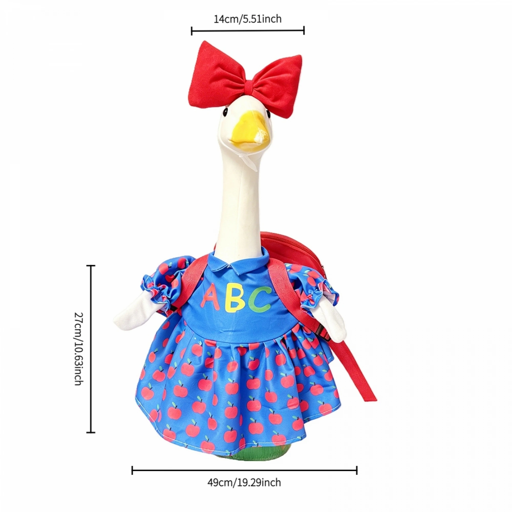 Back To School Porch Goose Outfit 23Inch Goose Clothes Letter Apple Print Dress Backpack and Bow Headband 3 Pcs Set
