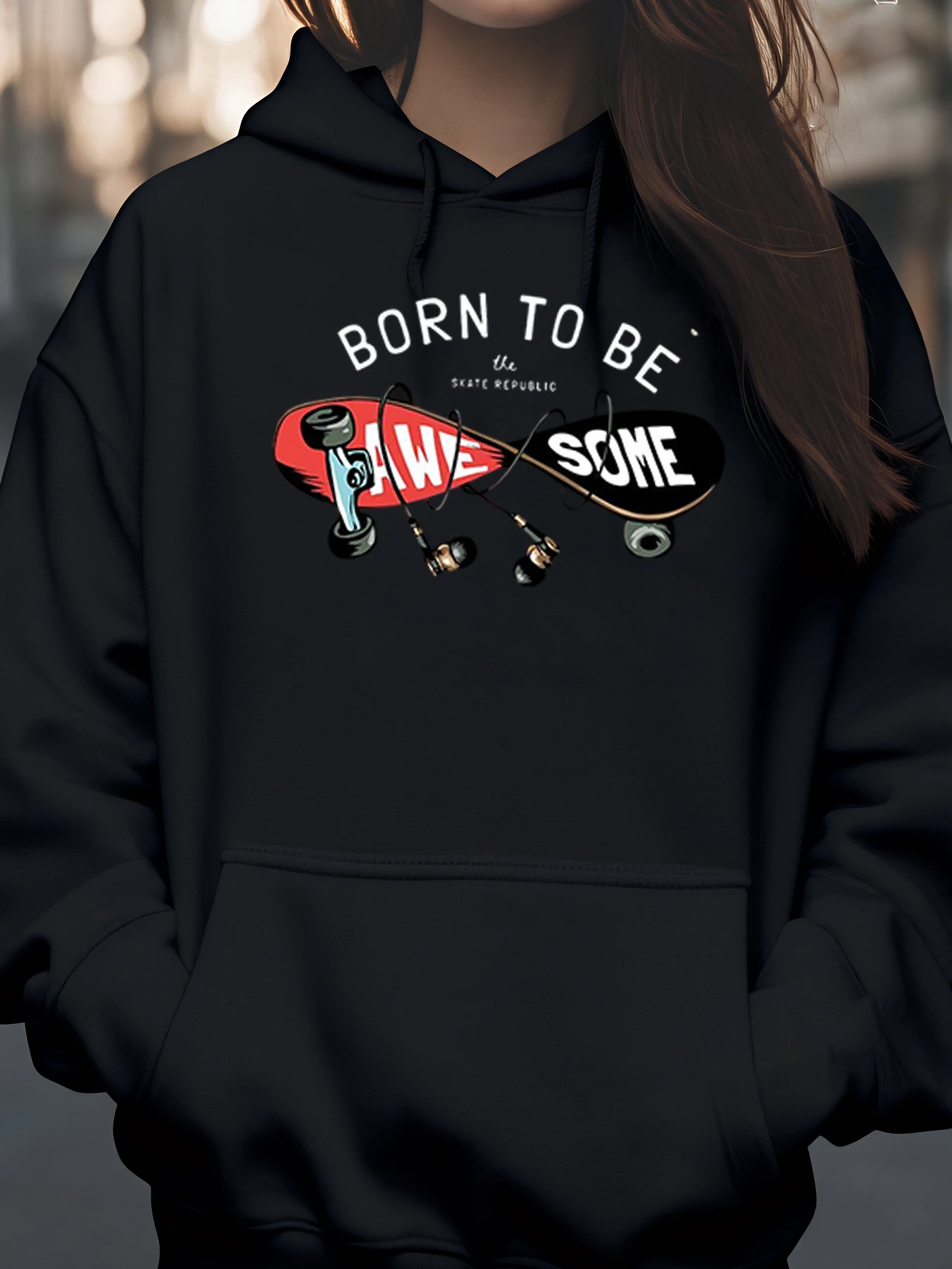 سترة بغطاء للرأس مطبوعة رائعة من لوح التزلج Born to Be لملابس غير رسمية للشباب والكبار