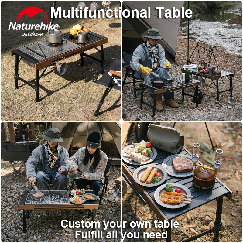 Natureifa-Table de camping IGT pour gril, barbecue, pique-nique, réchaud de camp en plein air, ustensiles de cuisine, bureau pliant portable parfait, pêche