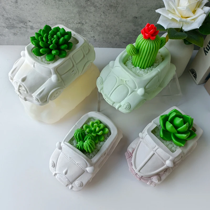DIY samochód autobus doniczka formy silikonowe tynk mieszana glina cementowa doniczka formy forma gipsowa sadzarka ogrodowa wazon Making — zdjęcie 7
