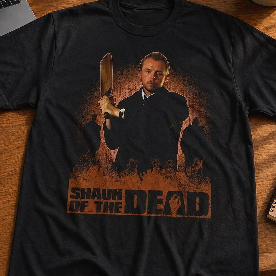 Shaun of The Dead Simon Pegg Wielding Cricket Bat Graphic T-Shirt Cotton Men Women Streetwear Tee