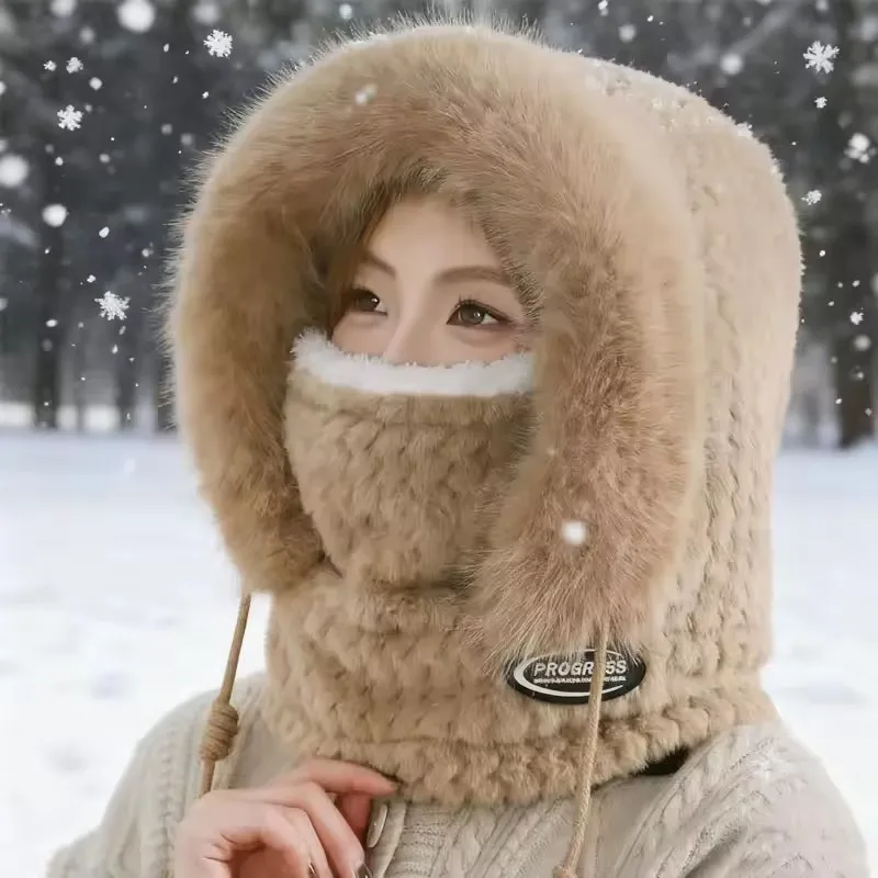 1-5PCS Winter Thermal Riding Hat for Women with Hood Scarf Mask Ear Flap Windproof for Electric Scooter Outdoor Cycling Warm