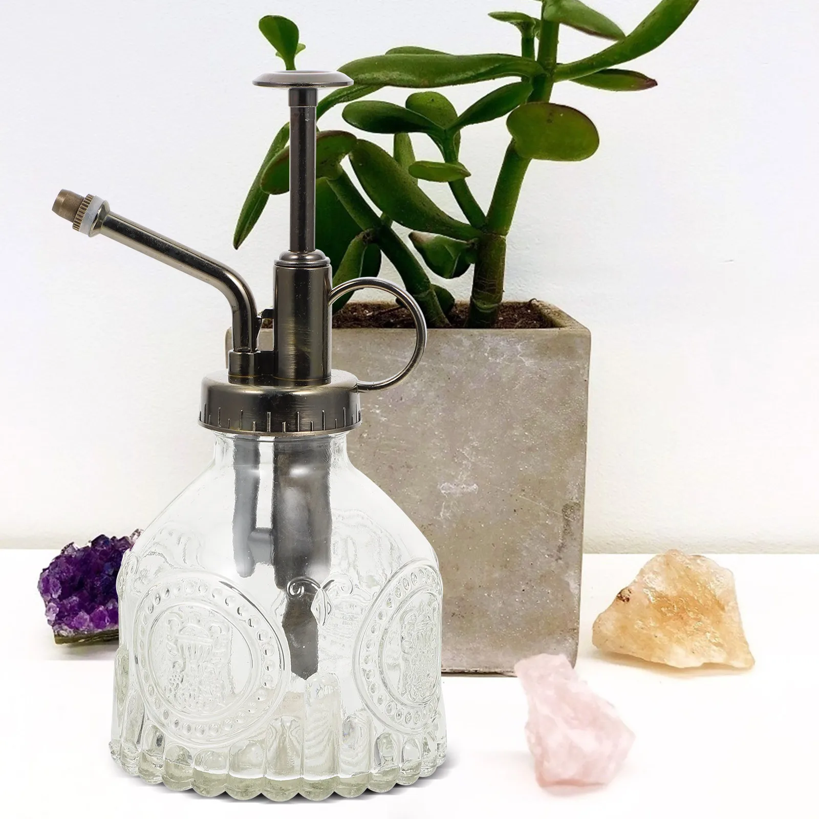 

1Pcs Embossed Glass Watering Can Vintage Sprayer Precise Stream Plant Mister for Indoor Outdoor Small Potted Plants Succulents