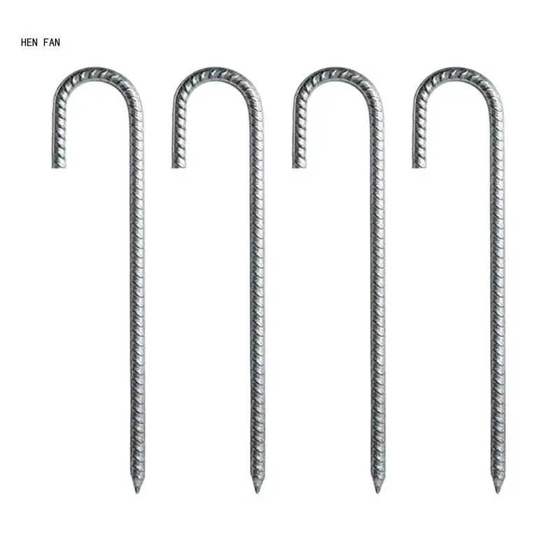 

4 Pcs Heavy Duty J Hook Ground Anchors Curved Steel Support Garden Stake Thick Camping Tent Stake Peg Rustproof Durable M89D