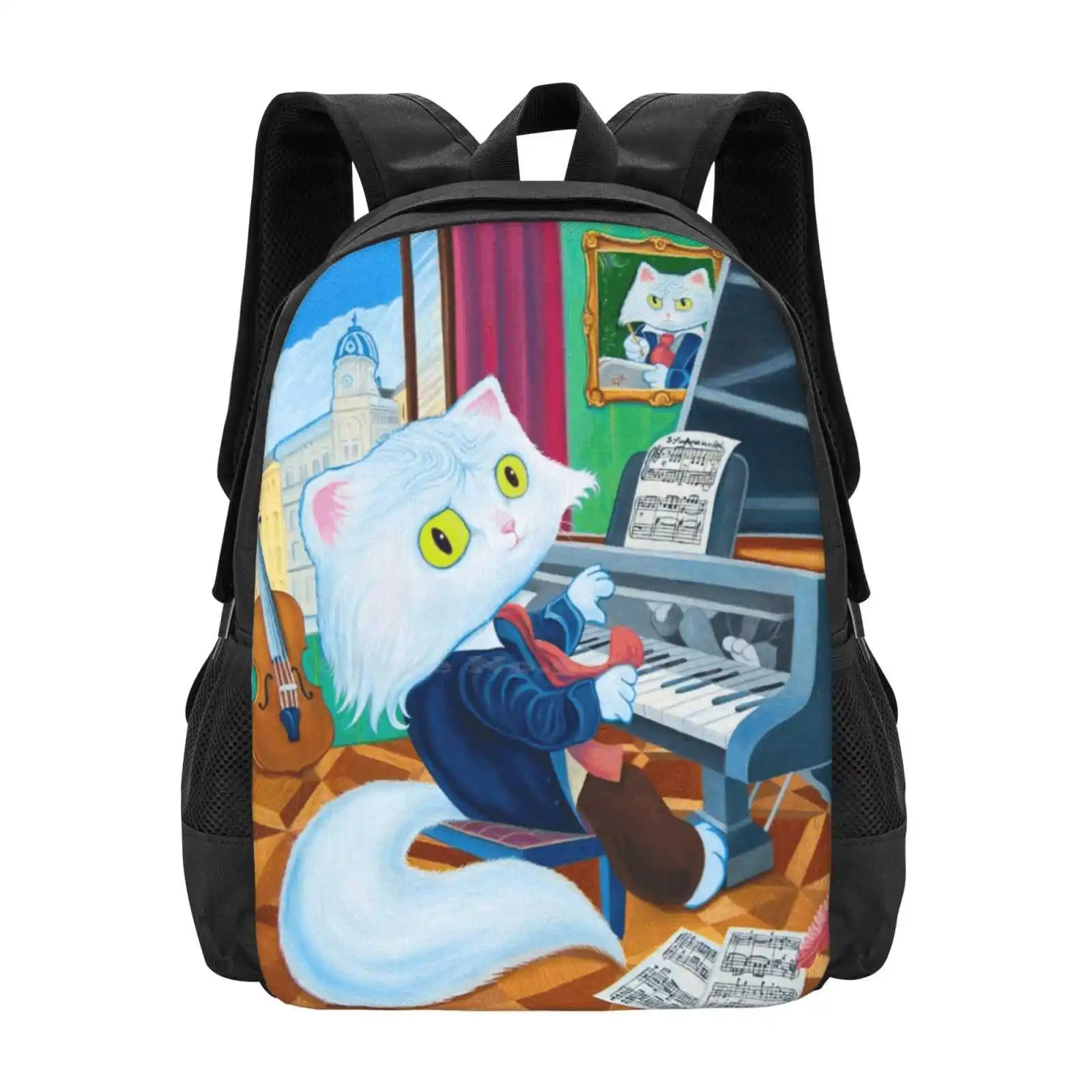 Ludwig Van Caathoven School Bags Travel Laptop Backpack Zender Fantasy Oil Surreal Dream Whimsical Cartoon Viena Beethoven