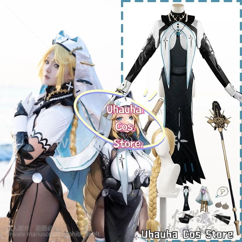 Juego de Anime diosa de la victoria NIKKE Cosplay princesa Sexy vestido de monja sin espalda gótico Punk Lolita Halloween monja sombrero de juego de rol Prop