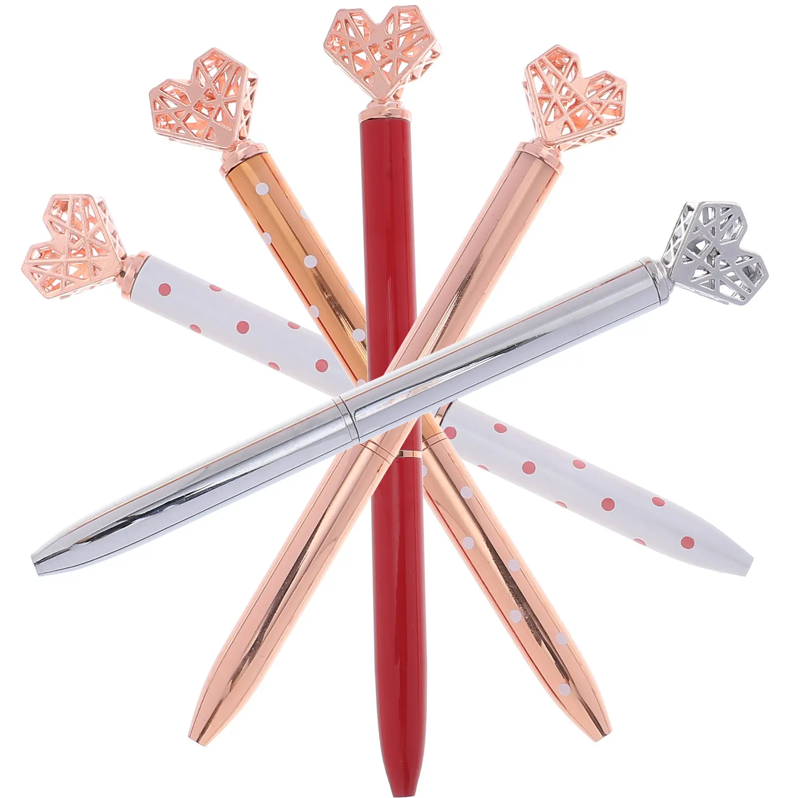 

5Pcs Metal Heart Shape Ballpoint Pens Creative Ink Pens Smooth Writing for Study Notes School Stationery Signature