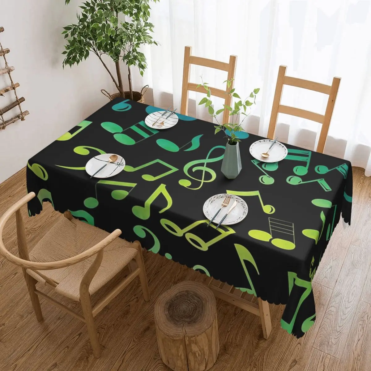 Yellow And Green Music Notes Tablecloth Restaurant Kitchen Rectangular Tablecloth Festival Party Tablecloth  Dining Table Cover