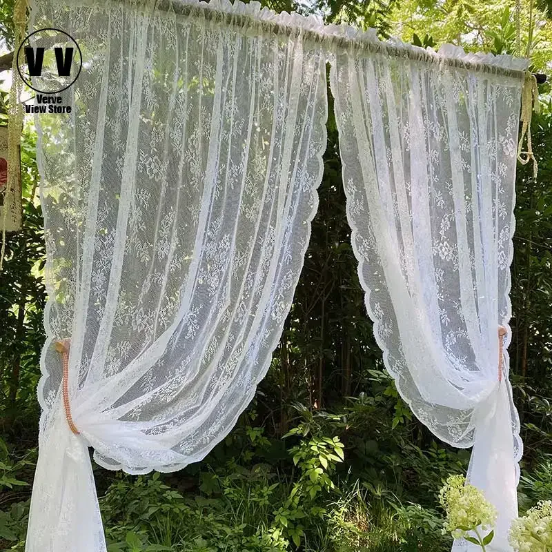 

White Lace Tulle Window Curtains for Living Room, Floral Voile, Sheer Curtain for Bedroom, Wedding Decoration Finished Gauze