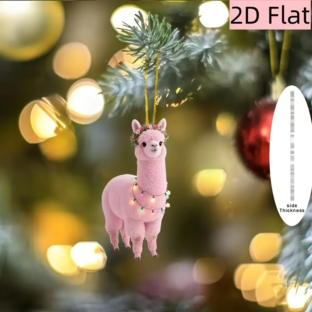 1pc Cute Pink Acrylic Snowman Bear Flamingo Alpaca Christmas Tree Ornaments Hanging Decorations Christmas Gifts Home Decor