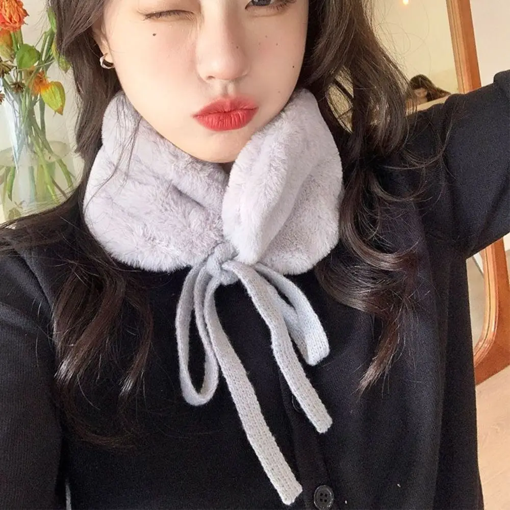 Fashion Plush Winter Small Scarf Solid Color Ear Protection Tie Earmuffs Soft Thick Warm Neck Wrap