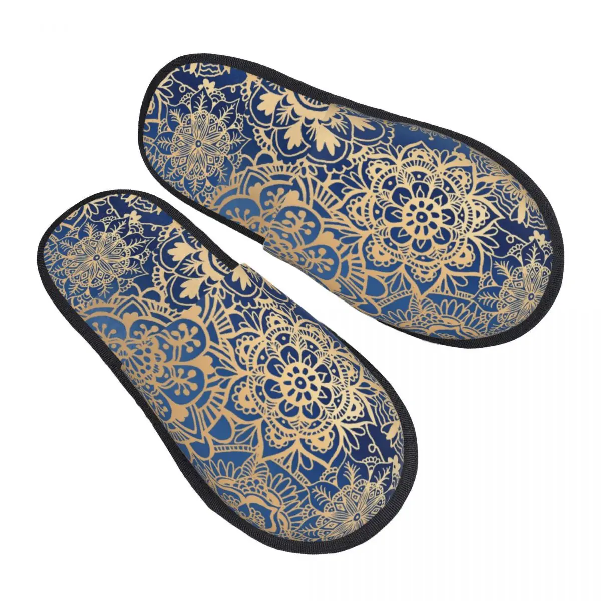 Blue And Gold Mandala Pattern House Slippers Women Comfy Memory Foam Buddhism Flower Slip On Hotel Slipper Shoes