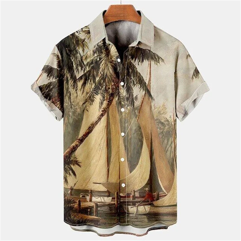 3D Coconut Tree Leaf Printed Shirt For Men Tropic Hawaiian Shirt Summer Cool Short Sleeves Oversized Tops Women Blouse Clothing