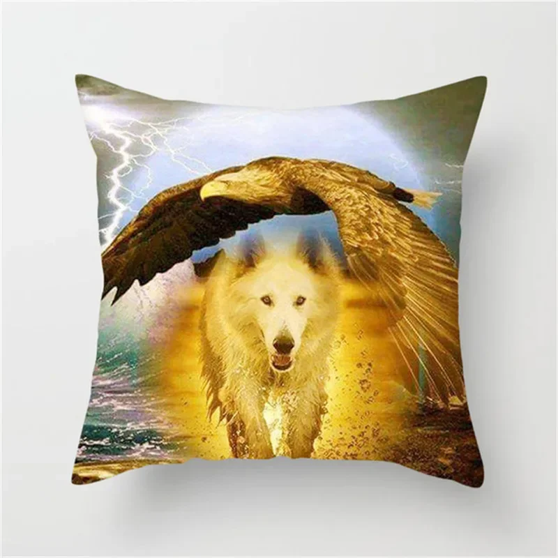 3D Fluorescent Wolf Polyester Pillowcase Dog Tiger Animal Pillow Pad Living Room Home Decoration  Hotel Bed Car Seat Decoration.