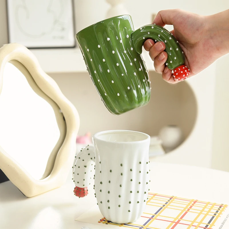 Ins Cactus Style Ceramic Mugs Creative Tea Milk Coffee Mug With Special Handle Home Drinking Water Cups Personalized Drinkware