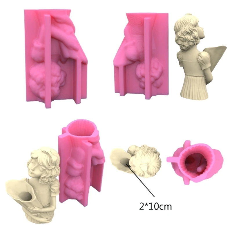 Flower Pots Silicone Mould Hair Girl Holding Flowers Pen Holder Mold DIY Making Gypsum Concrete Vase Molds Exploy Resin