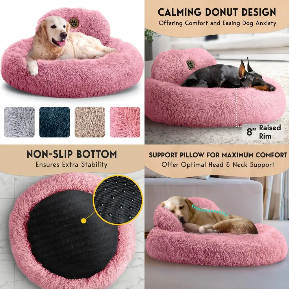 

Большая круглая лежанка для собак 36 дюймов – противоскользящая, моющаяся, из плюшевого искусственного меха, комфортная лежанка для снятия тревоги для собак весом до 45 кг, розовая