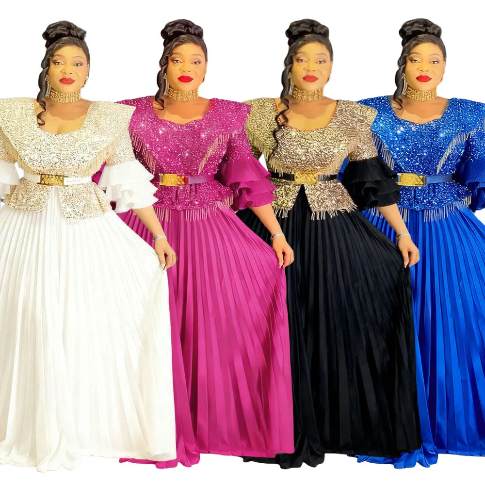 الترتر حجم كبير فساتين الحفلات الأفريقية للنساء 2025 موضة جديدة Dashiki أنقرة الزفاف ثوب مسائي أنيق مسلم ماكسي فستان #2