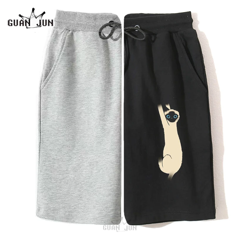 Siamese Cat Hanging on Funny Cat Summer Men Women Short Casual Loose Shorts Outdoors Fitness Beach Short Pants Male Sweatpant