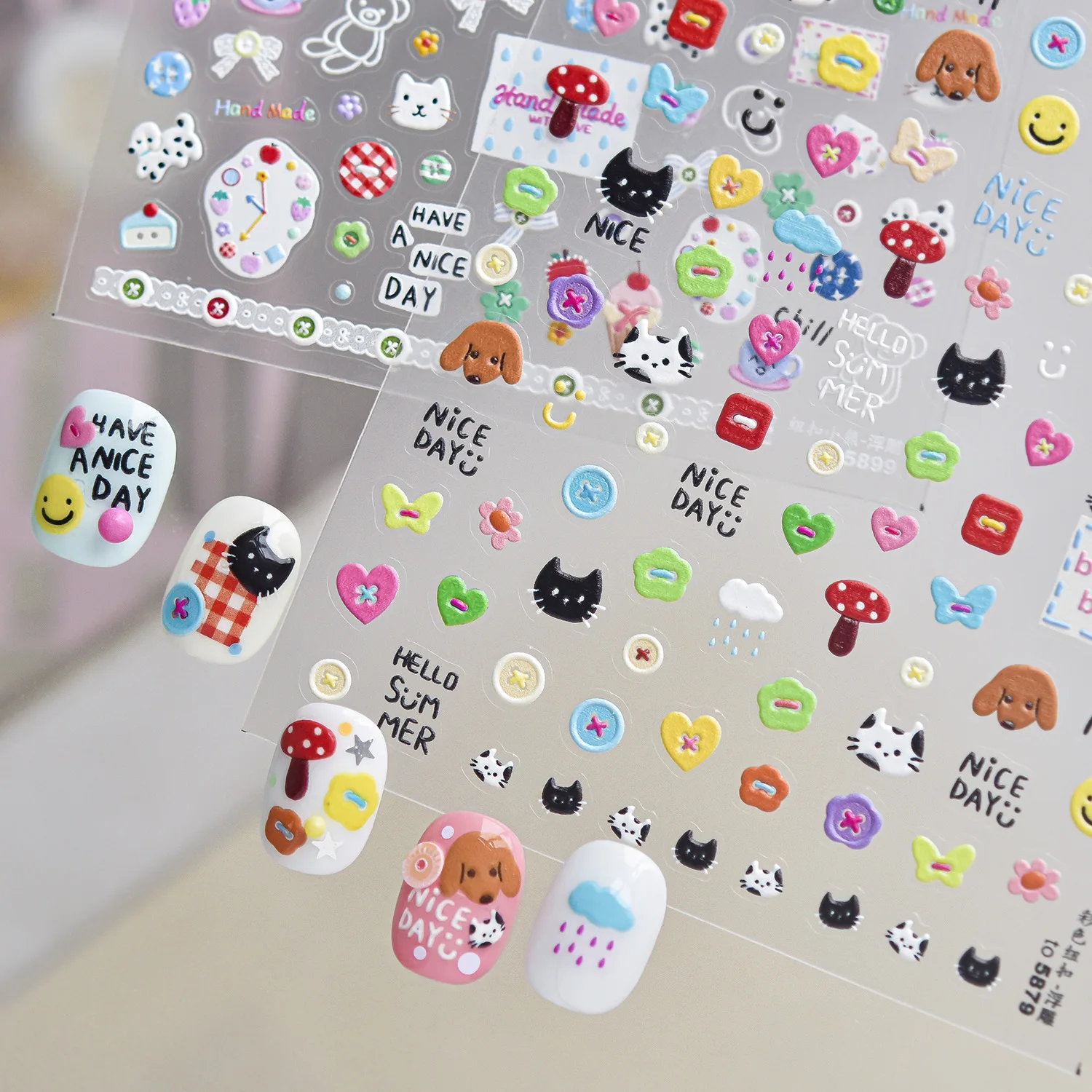 Cute Clock Strawberry Nail Sticker Black Cat Ice Cream Bear Pattern Nail Art Stickers Self Adhesive Nail Stickers DIY Decoration view 4