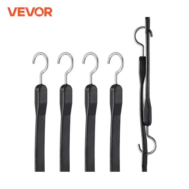 VEVOR 4pcs Stretch Elastic Bungee Cords with Steel S-Hooks Flat Bikes Rope Tie Car Luggage Roof Rack Cargo Trucks Straps