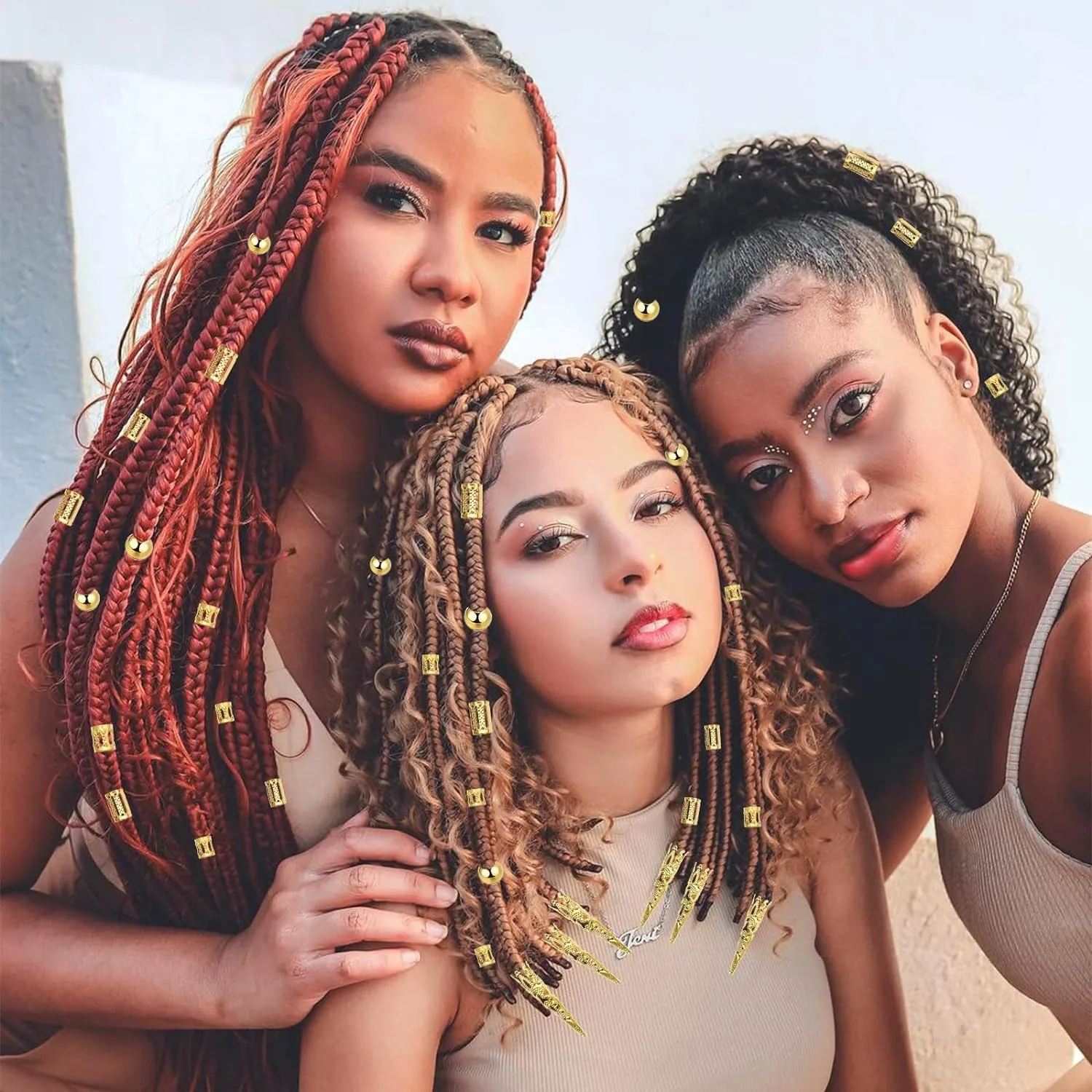 Set di anelli per capelli Dreadlock cavi dorati da 50 pezzi per la decorazione della parrucca |   Accessori per capelli per feste di compleanno