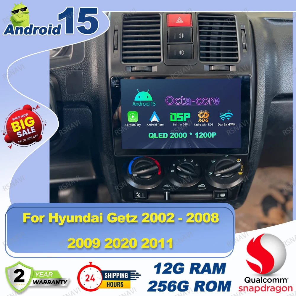Android 15 Car Radio For Hyundai Getz 2002 - 2008 2009 2020 2011 Alfa Romeo Mito Auto Steering Wheel Cover H7 Led Mp3 Player E90