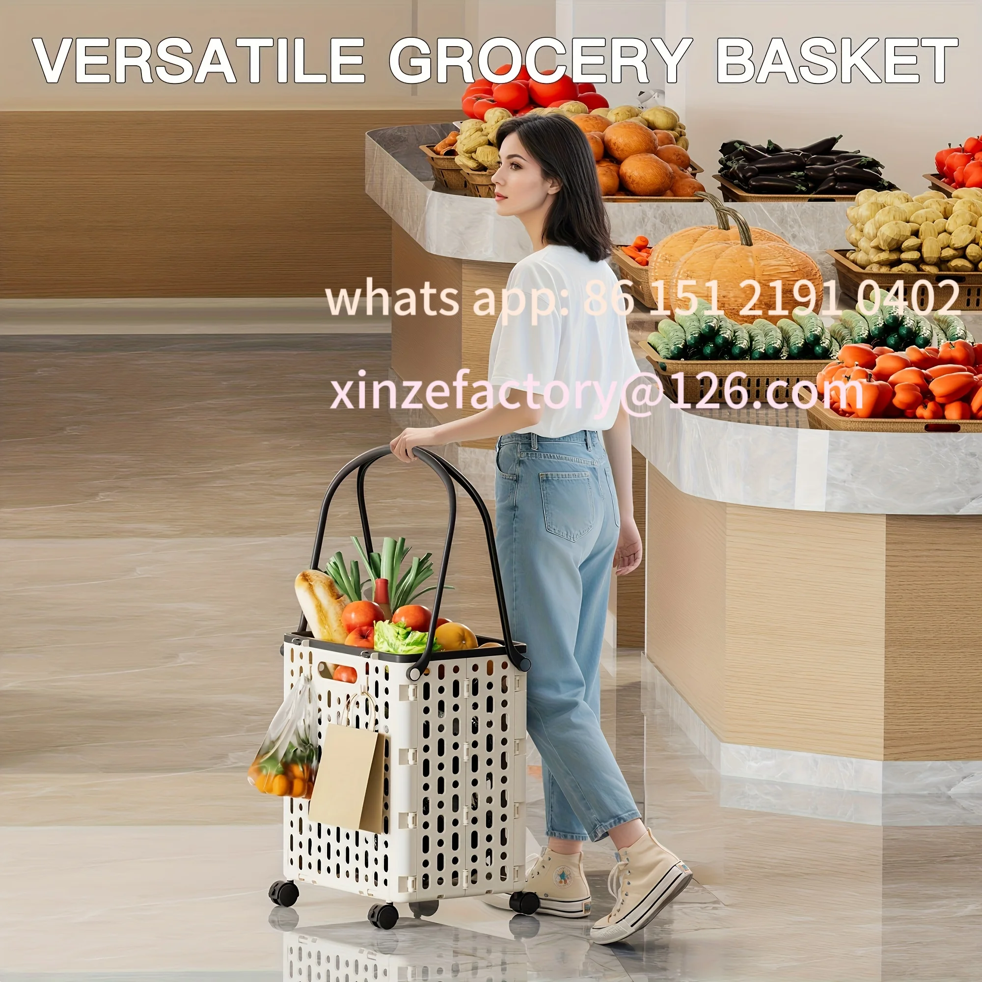 

Customizable Foldable Shopping Cart w/Wheels. Sturdy, Space-Saving for Groceries, Moving & Office. Easy Storage!