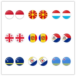 MCO,Macedonian, Luxembourg, Georgia, Andorra, Eilandgebied Sint Maarten,Curacao,Bonaire, Aruba Nation Flag Glass Stud Earrings