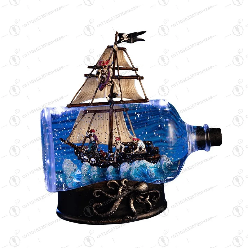 

Vintage nautical wind drifting bottle pirate ship music box, creative housewarming gifts, home decoration crafts
