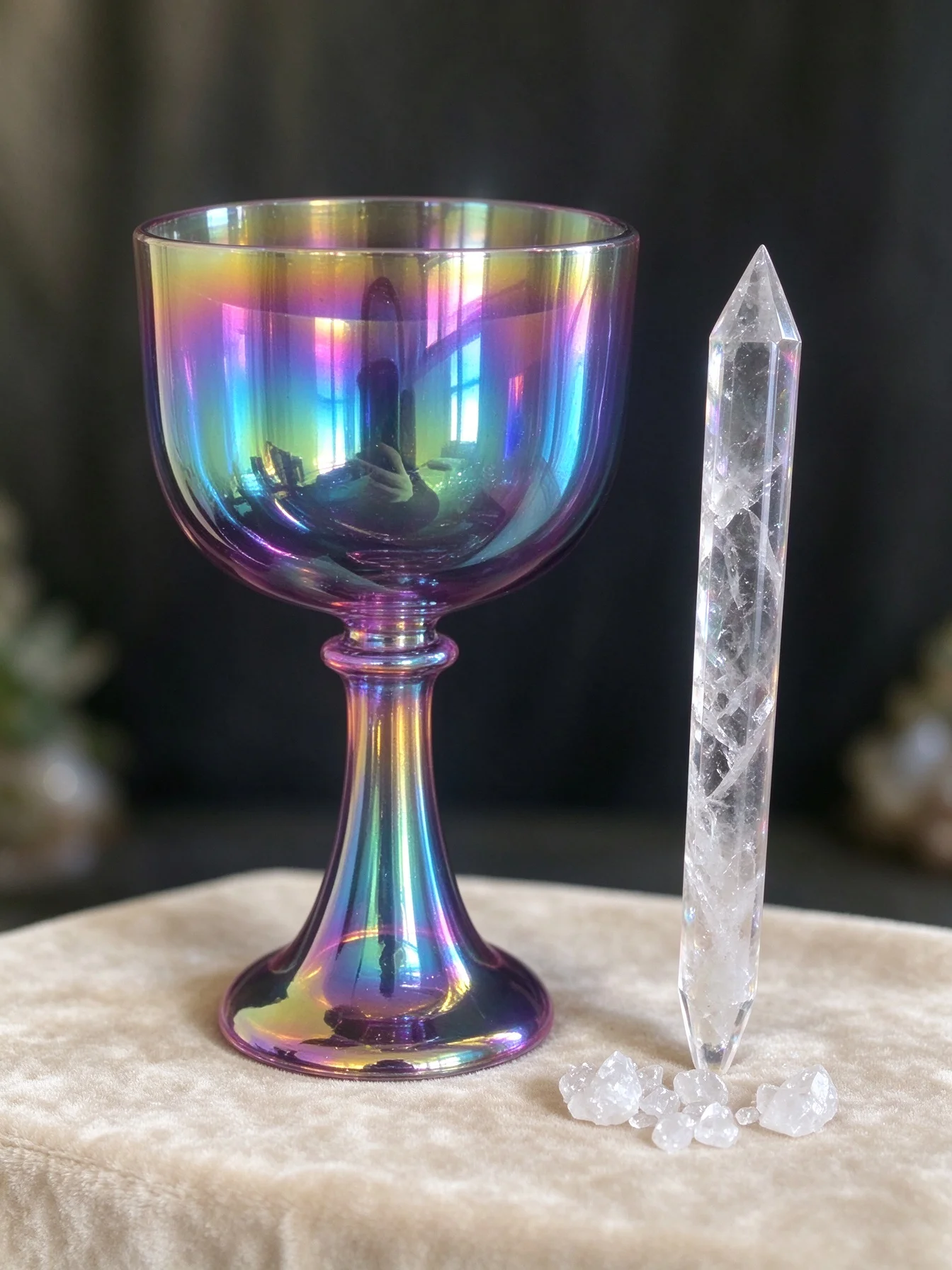 4th Octave G Tone 432Hz Rainbow Handheld Crystal Chalice Singing Bowl, Portable Sound Healing Instrument for Yoga Meditation