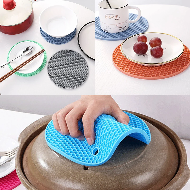 New Silicone Pad Honeycomb Circular Insulation Pad Nordic Style Household Thick Coaster Kitchen Living Room Dining Table Pad