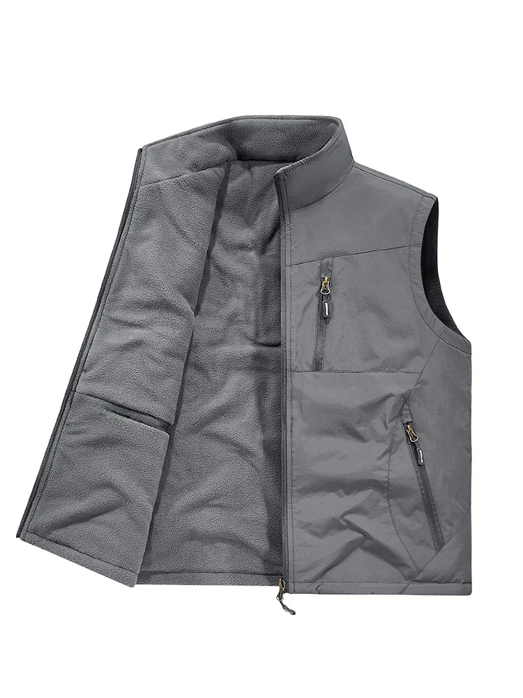 

Thickened Fleece Men's Vest Winter Outdoor Workwear Fishing Warm Outer Jacket Standard Business Casual Nylon Fiber Mid-Year