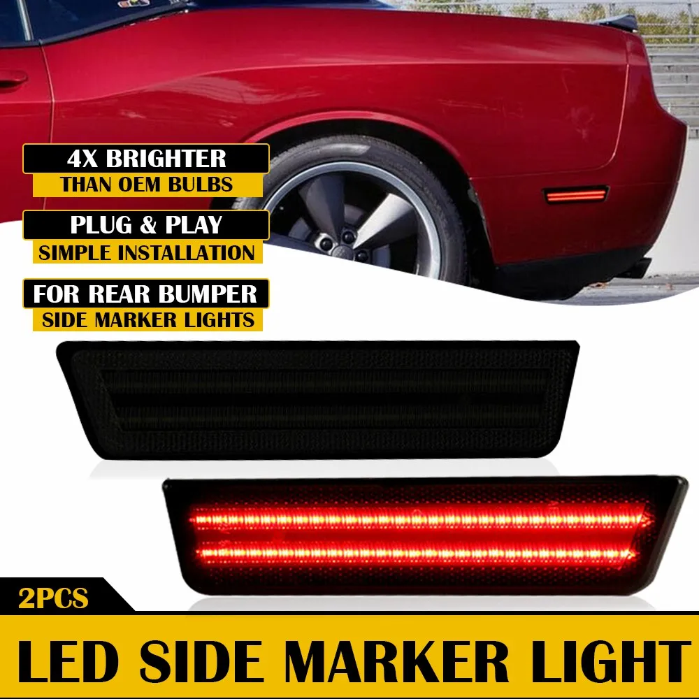 

2PCS LED Side Marker Lights For Dodge Challenger 2008-2014 Smoked Lens Rear Car Fender Lamp Red Waterproof 12V Auto Accessories
