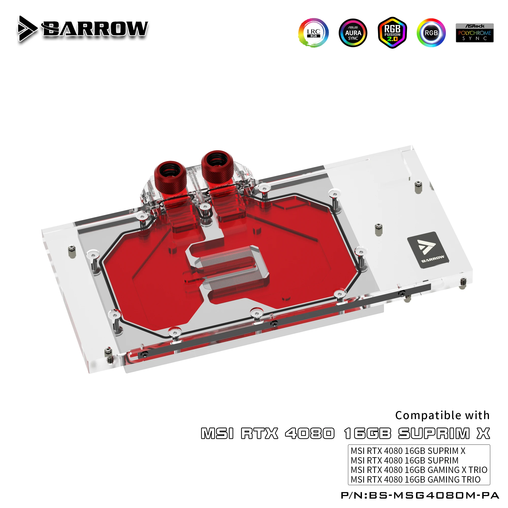 

Barrow PC Full Cover RGB GPU VGA Liquid Water Cooling Block Cooler for MSI RTX 4080 SUPRIM GAMING X BS-MSG4080M-PA