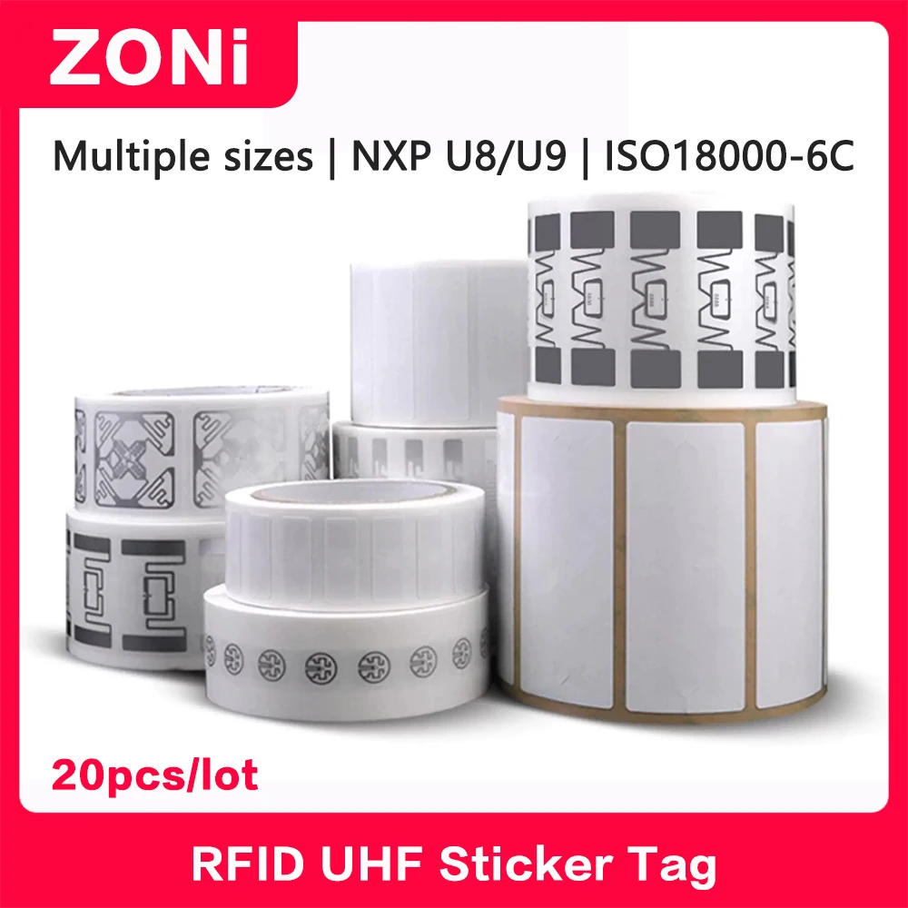 RFID UHF Coated Paper Tag 18000-6C 860-960MHz UHF Sticker NXP U8/U9 Chip Electronic Label 3D Omnidirectional 915 MHz 20PCS