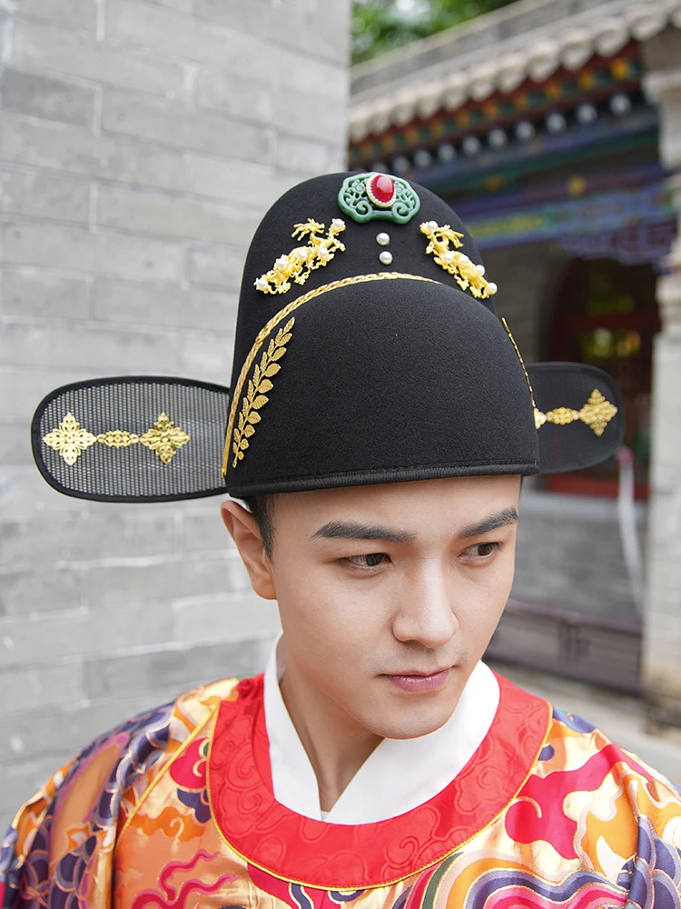 ming-dynas-sle-bla-silk-hat-wedding-om-decorated-with-double-dragon-and-jade-for-men-traditional-hanfu-accory