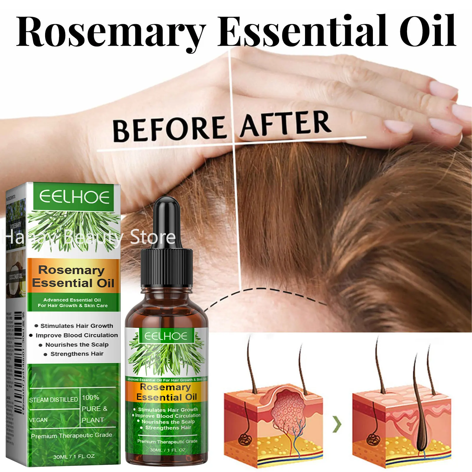 Rosemary Essential Oil Hair Growth Oils Pure Natural 30ML Hair Essential Oils For Nourish Shiny Hair Healthy Care