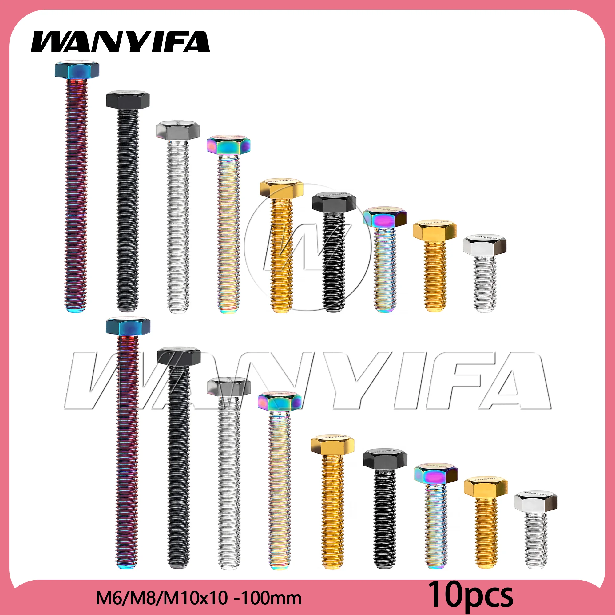 

Wanyifa 10pcs Titanium Bolts M6/M8/M10x10 -100mm DIN933 External Hexagon Head Full Threaded Screw for Motorcycle