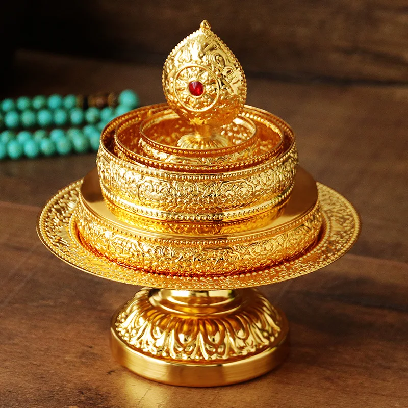 Alloy Mandala Plate Small Buddha Vessel Eight Auspicious Symbol Mandala Plate Praying Blessings Buddhist Worship Home Decoration